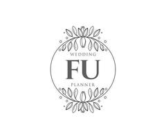 FU Initials letter Wedding monogram logos collection, hand drawn modern minimalistic and floral templates for Invitation cards, Save the Date, elegant identity for restaurant, boutique, cafe in vector