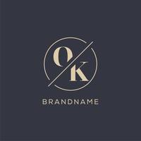 Initial letter OK logo with simple circle line, Elegant look monogram logo style vector