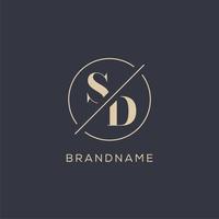 Initial letter SD logo with simple circle line, Elegant look monogram logo style vector