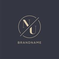Initial letter NU logo with simple circle line, Elegant look monogram logo style vector
