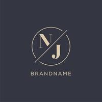 Initial letter NJ logo with simple circle line, Elegant look monogram logo style vector