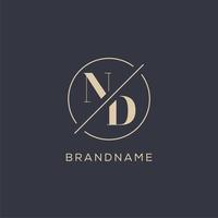 Initial letter ND logo with simple circle line, Elegant look monogram logo style vector