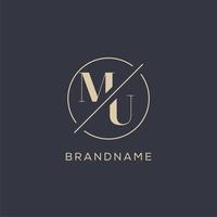 Initial letter MU logo with simple circle line, Elegant look monogram logo style vector