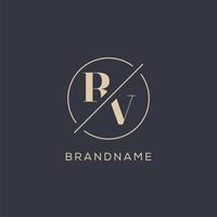 Initial letter RV logo with simple circle line, Elegant look monogram logo style vector