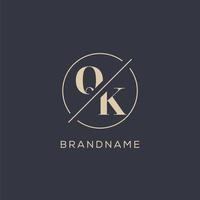 Initial letter QK logo with simple circle line, Elegant look monogram logo style vector