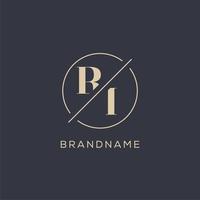 Initial letter RI logo with simple circle line, Elegant look monogram logo style vector