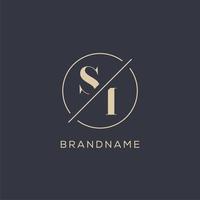 Initial letter SI logo with simple circle line, Elegant look monogram logo style vector