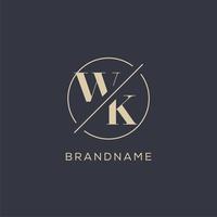 Initial letter WK logo with simple circle line, Elegant look monogram logo style vector