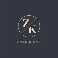 Initial letter ZK logo with simple circle line, Elegant look monogram logo style vector