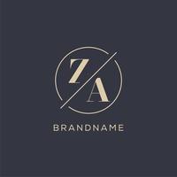 Initial letter ZA logo with simple circle line, Elegant look monogram logo style vector