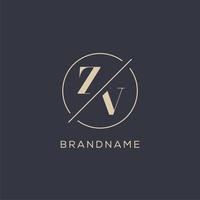 Initial letter ZV logo with simple circle line, Elegant look monogram logo style vector