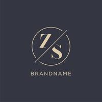 Initial letter ZS logo with simple circle line, Elegant look monogram logo style vector