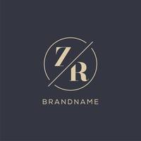 Initial letter ZR logo with simple circle line, Elegant look monogram logo style vector