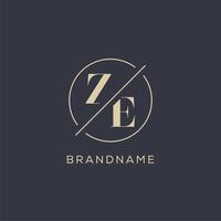 Initial letter ZE logo with simple circle line, Elegant look monogram logo style vector