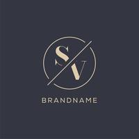 Initial letter SV logo with simple circle line, Elegant look monogram logo style vector