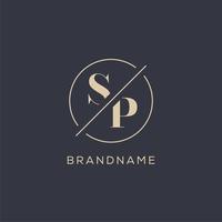 Initial letter SP logo with simple circle line, Elegant look monogram logo style vector