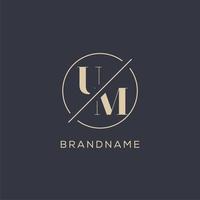 Initial letter UM logo with simple circle line, Elegant look monogram logo style vector