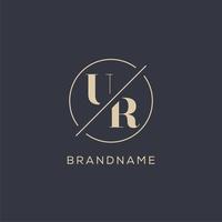 Initial letter UR logo with simple circle line, Elegant look monogram logo style vector