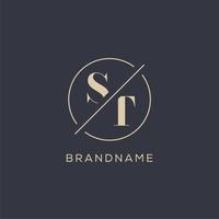 Initial letter ST logo with simple circle line, Elegant look monogram logo style vector