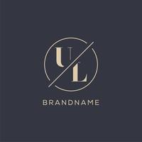 Initial letter UL logo with simple circle line, Elegant look monogram logo style vector