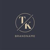 Initial letter TK logo with simple circle line, Elegant look monogram logo style vector