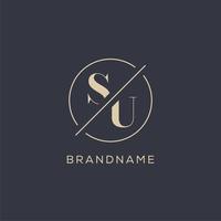 Initial letter SU logo with simple circle line, Elegant look monogram logo style vector