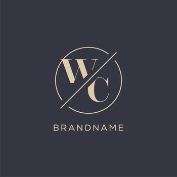 Initial letter WC logo with simple circle line, Elegant look monogram logo style vector