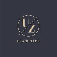 Initial letter UZ logo with simple circle line, Elegant look monogram logo style vector