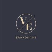 Initial letter VE logo with simple circle line, Elegant look monogram logo style vector