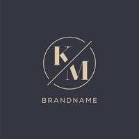 Initial letter KM logo with simple circle line, Elegant look monogram logo style vector