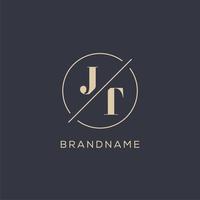 Initial letter JT logo with simple circle line, Elegant look monogram logo style vector