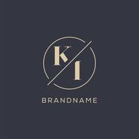 Initial letter KI logo with simple circle line, Elegant look monogram logo style vector