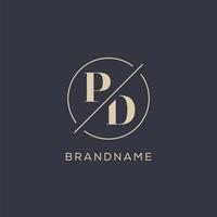Initial letter PD logo with simple circle line, Elegant look monogram logo style vector