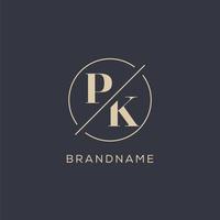 Initial letter PK logo with simple circle line, Elegant look monogram logo style vector