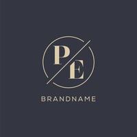 Initial letter PE logo with simple circle line, Elegant look monogram logo style vector