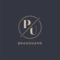 Initial letter PU logo with simple circle line, Elegant look monogram logo style vector