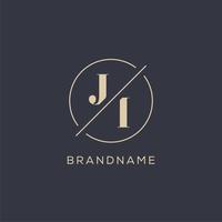 Initial letter JI logo with simple circle line, Elegant look monogram logo style vector