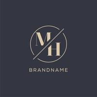 Initial letter MH logo with simple circle line, Elegant look monogram logo style vector