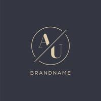 Initial letter AU logo with simple circle line, Elegant look monogram logo style vector