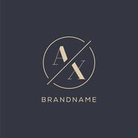 Initial letter AX logo with simple circle line, Elegant look monogram logo style vector