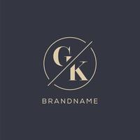 Initial letter GK logo with simple circle line, Elegant look monogram logo style vector