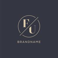 Initial letter FU logo with simple circle line, Elegant look monogram logo style vector