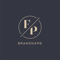 Initial letter FP logo with simple circle line, Elegant look monogram logo style vector