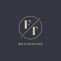 Initial letter FT logo with simple circle line, Elegant look monogram logo style vector