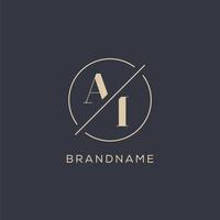 Initial letter AI logo with simple circle line, Elegant look monogram logo style vector