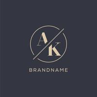 Initial letter AK logo with simple circle line, Elegant look monogram logo style vector