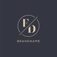 Initial letter FD logo with simple circle line, Elegant look monogram logo style vector