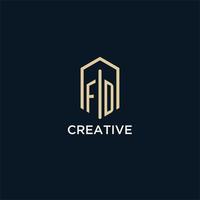 FD initial monogram logo with hexagonal shape style, real estate logo design ideas inspiration vector