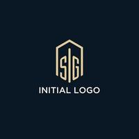 logotipo de monograma inicial sg con estilo de forma hexagonal, inspiración de ideas de diseño de logotipo de bienes raíces vector