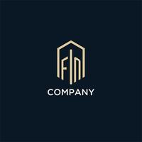 FN initial monogram logo with hexagonal shape style, real estate logo design ideas inspiration vector